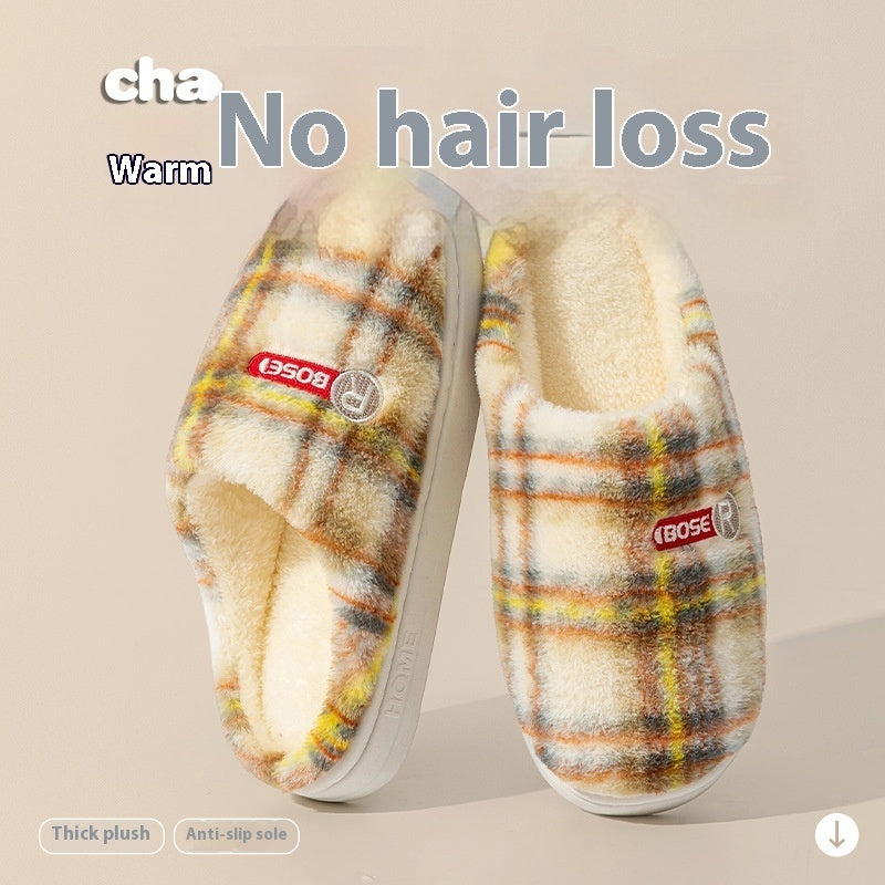 Women's Home Plush Warm Non-slip Plaid Cotton Shoes | Everyday Home Deal