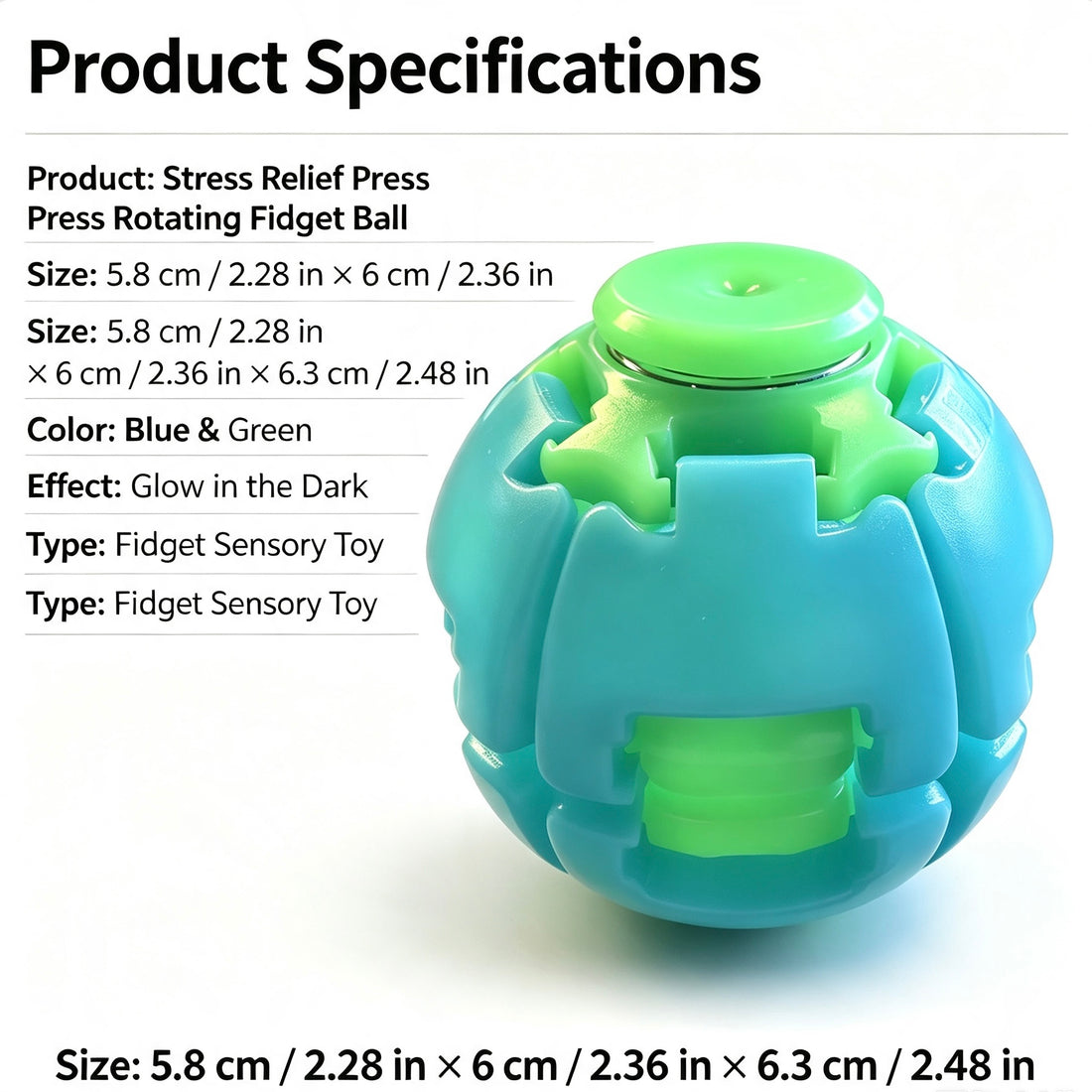 Unisex Compact Rotates Stress Relief Press Fidget Ball - Pocket Sensory Toy For Above 12 Teens & Adults, Glow-in-the-Dark Travel Car Ride Fidgeting Gift | Everyday Home Deal