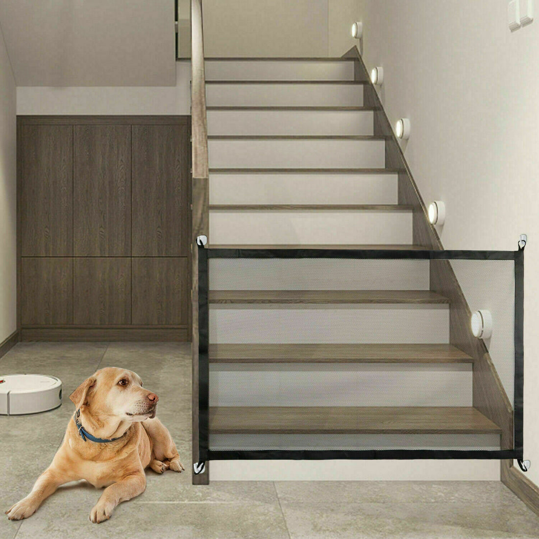 Pets Dog Cat Baby Safety Gate Mesh Fence Magic Portable Guard Net Stairs Doors | Everyday Home Deal