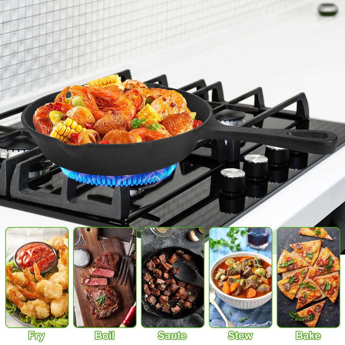3-Piece Pre-Seasoned Cast Iron Skillet Set – 6", 8" & 10" Oven-Safe Frying Pans for Indoor & Outdoor Cooking | Everyday Home Deal