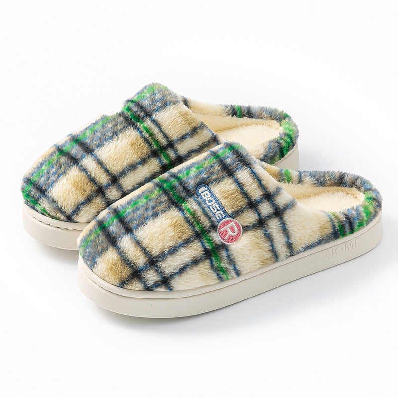 Women's Home Plush Warm Non-slip Plaid Cotton Shoes | Everyday Home Deal