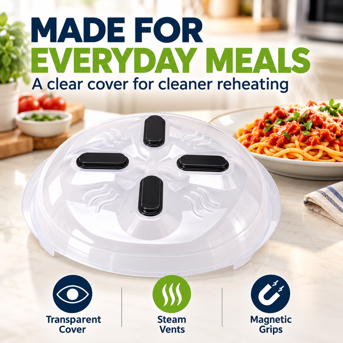 Magnetic Microwave Splatter Cover – Vented Food Cover with Steam Release