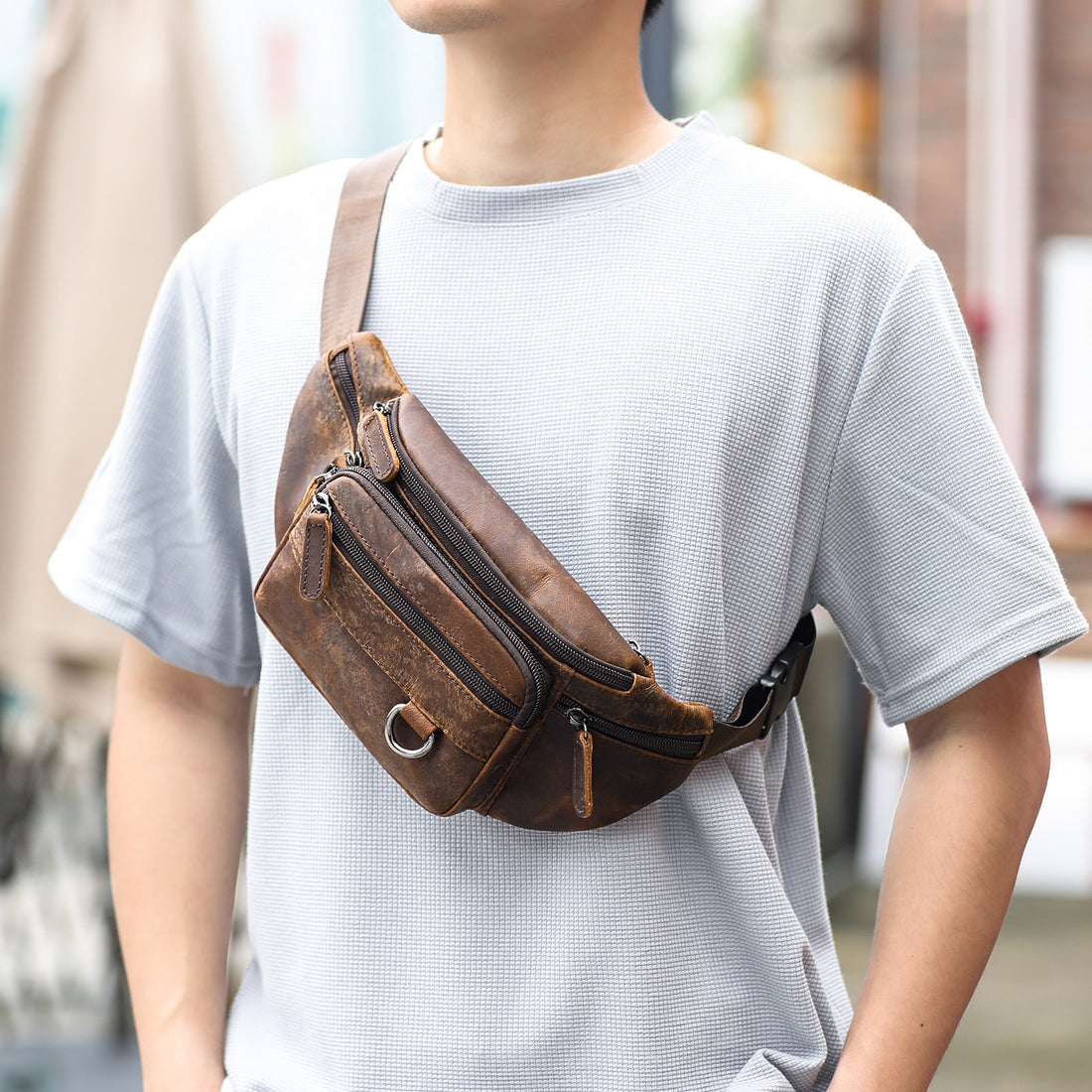 Men's High-End Full-Grain Leather Lightweight Chest Bag — Premium Apparel Deal | Everyday Home Deal