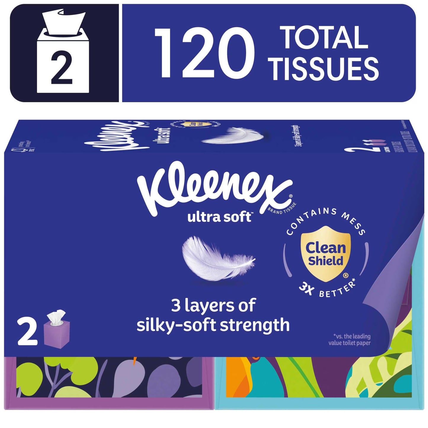 Ultra Soft Facial Tissues, 2 Cube Boxes, 60 Tissues per Box, 3-Ply