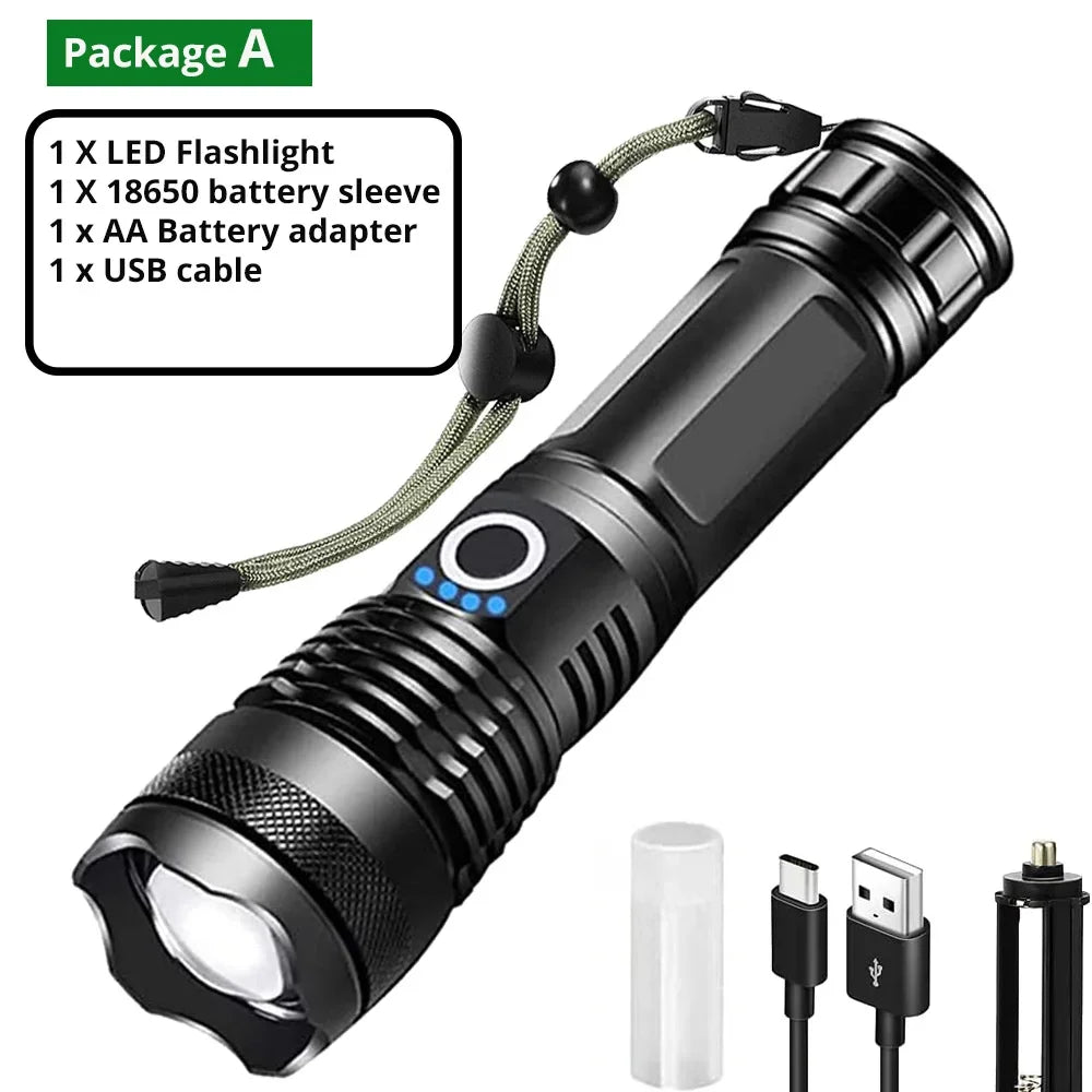 Rechargeable Long Range Tactical Torch Waterproof Outdoort Emergency Camping Lantern High Power LED Flashlight