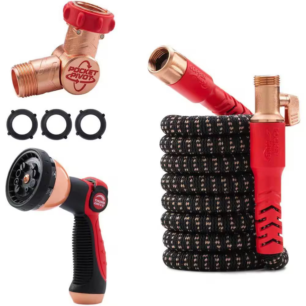 3/4 In. Dia. X 25 Ft. Stainless Steel Garden Hose 5 In. L Handle, Non-Expandable Fabric Skin, with 10-Way Spray Nozzle