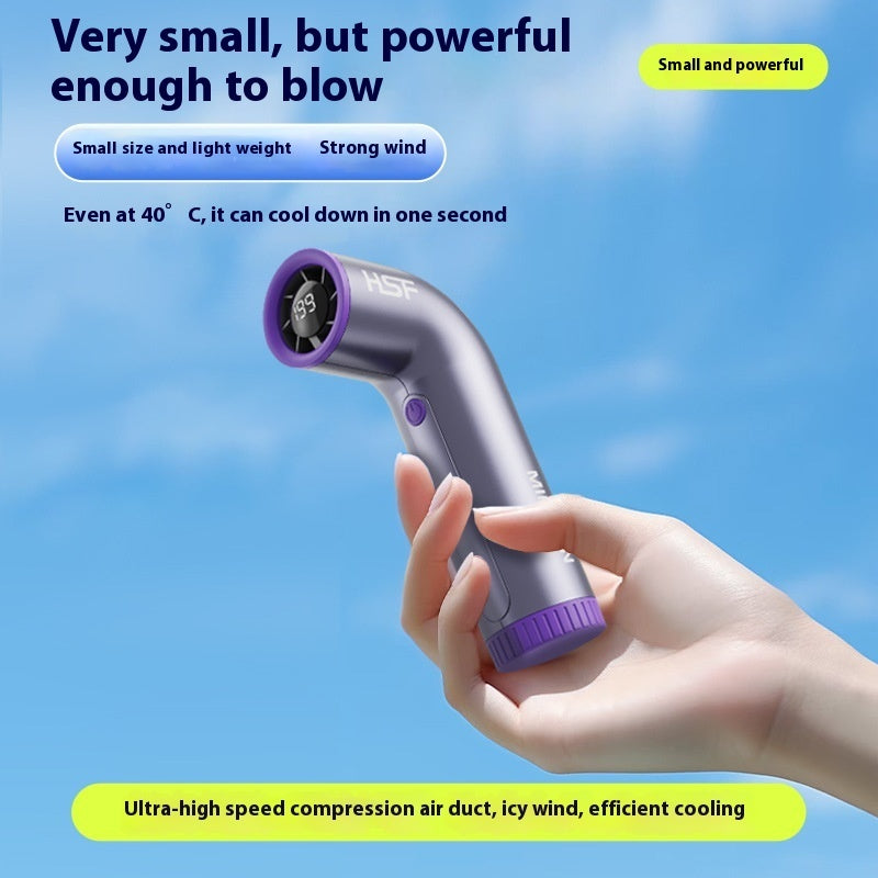 High-speed Portable Fan Little Turbine Digital Display Charging Long Endurance Portable Fan Rechargeable Strong Wind 199 Gear Speed Electric Adjustable Turbo Handheld Fan | Everyday Home Deal