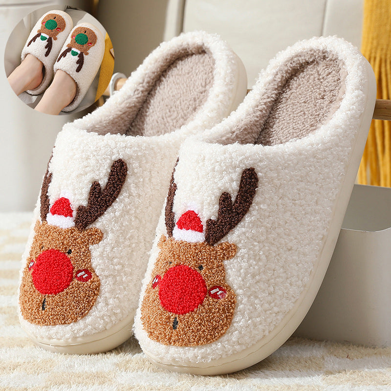 Christmas Shoes Winter Home Slippers Elk Soft Cozy Bedroom Slipper Slip On House Shoes | Everyday Home Deal