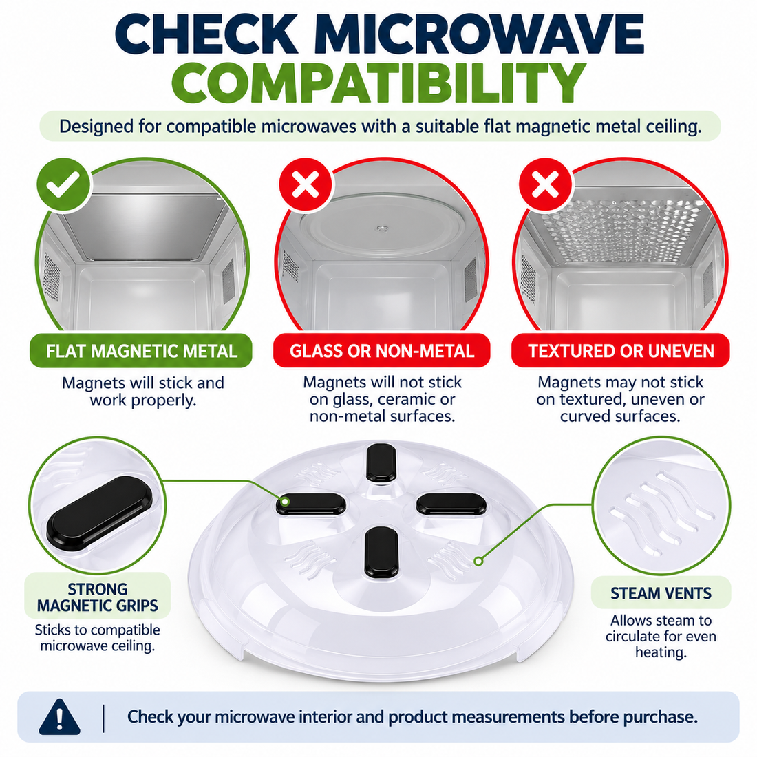 Magnetic Microwave Splatter Cover – Vented Food Cover with Steam Release