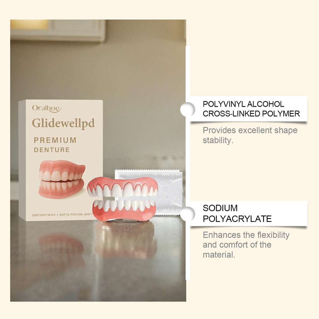 Instant Custom-Fit Dentures - Upper & Lower Full Set with Thermal Molding Kit