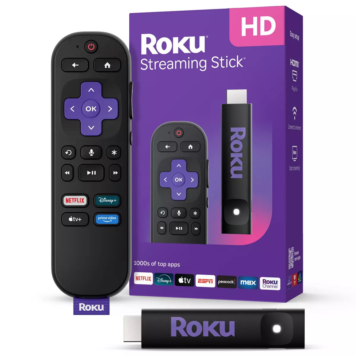 Roku Streaming Stick 2025 HD Roku Streaming Device with Voice Remote: Wi-Fi, HDMI, 1080P, Apple Airplay