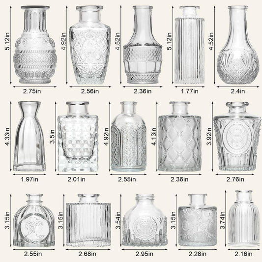 5.12 In. Glass Small Decorative Flower Vase, Small Flower Vase for Centerpieces, Rustic Wedding Decorations (16-Pack)
