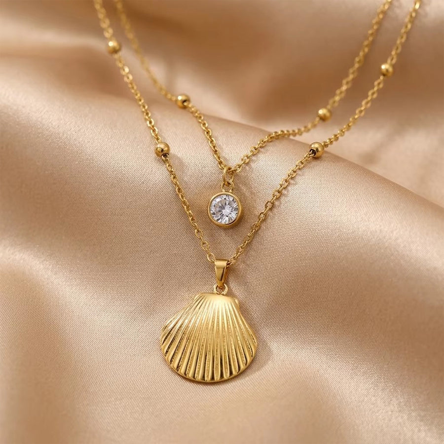 Women’s Gold Shell Jewelry Set – Stainless Steel Necklace, Bangle, Earrings & Ring | Everyday Home Deal