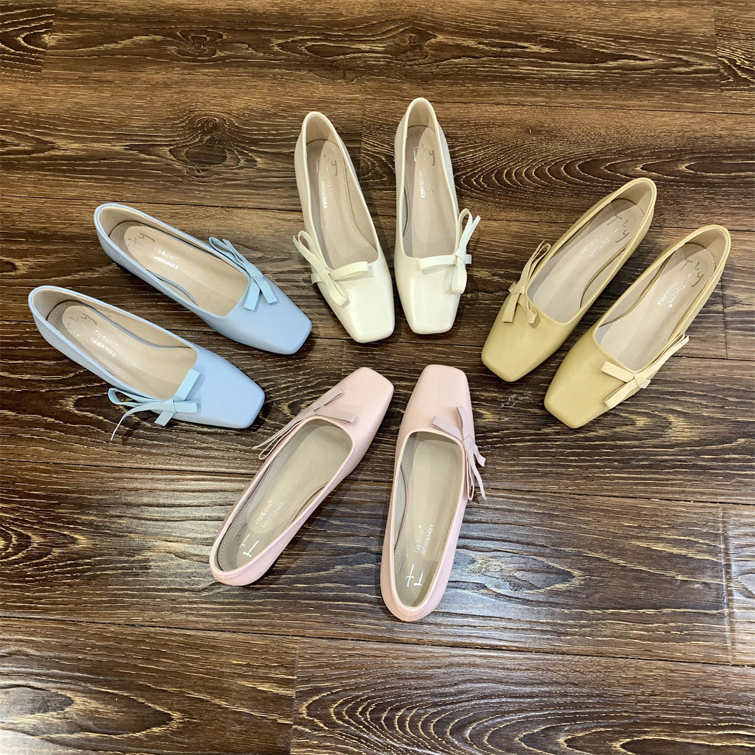 Women's Milk-Yellow Square-Toe Low-Cut Gentle Pumps | Everyday Home Deal