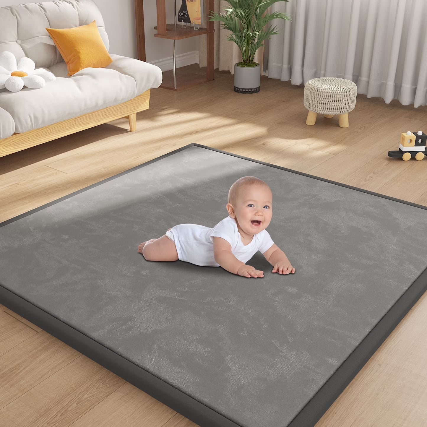 Baby Play Mat for Floor, 1.3'' Thick Memory Foam Tummy Time Mat - Super Soft Coral Velvet Nursery Rug with Non-Slip Backing, Crawling Rug for Toddlers/Infants, Yoga & Tatami Use, 50''X50''