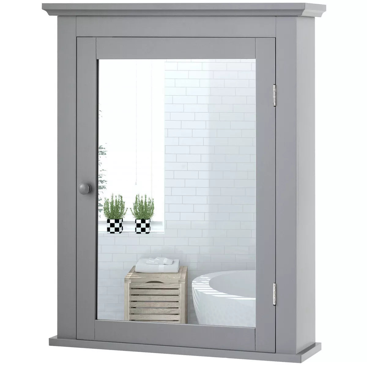 Costway room Mirror Cabinet Wall Mounted Adjustable Shelf Medicine Grey/Black
