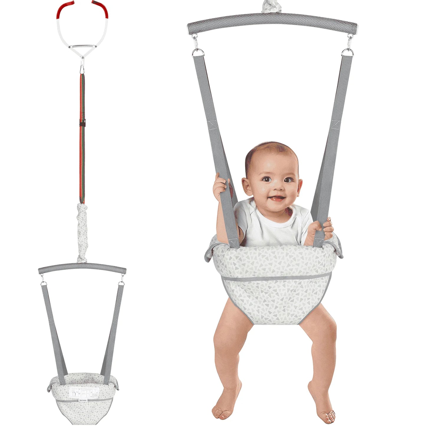 2 in 1 Baby Door Jumper, Adjustable Strap and Seat for 6-24 Months Infant Toddler, Foldable, Black
