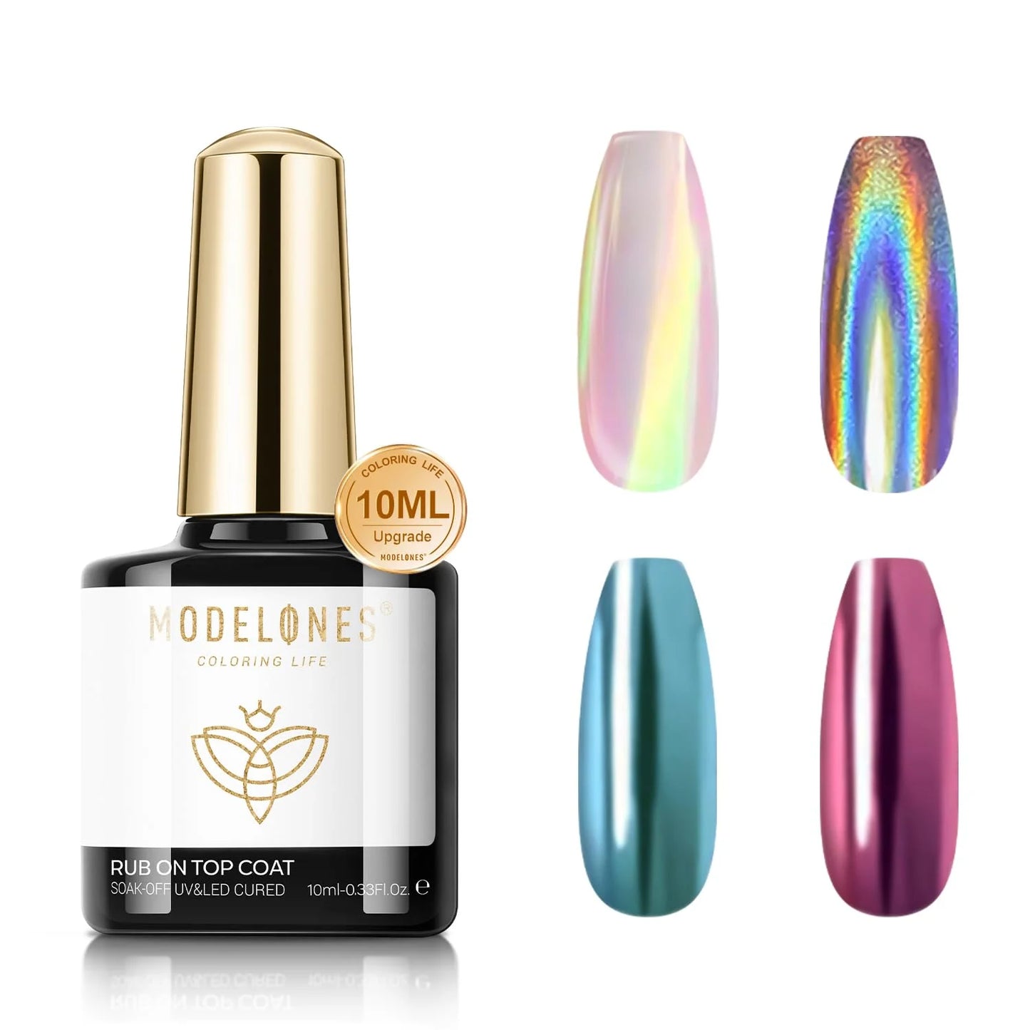 Gel Top Coat for Chrome Nail Powder, Mirror Shiny Clear Chrome Top Coat No Wipe Long Lasting Soak off Nail Lamp High Gloss Chrome Top Coat Gel Nail Polish for Home DIY and Nail Salon