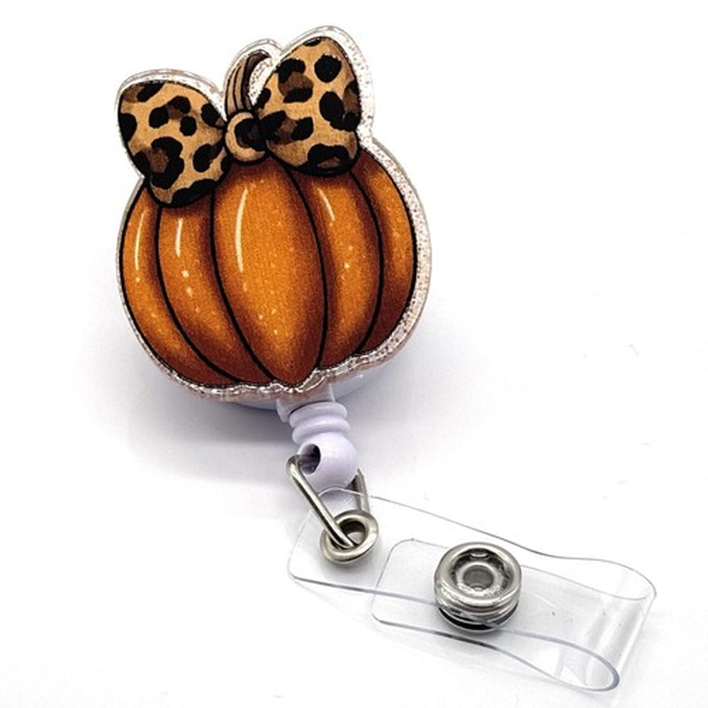 Fall Pumpkin Bow Badge Holder Retractable Reel ID Name Tag Clip for Nurses