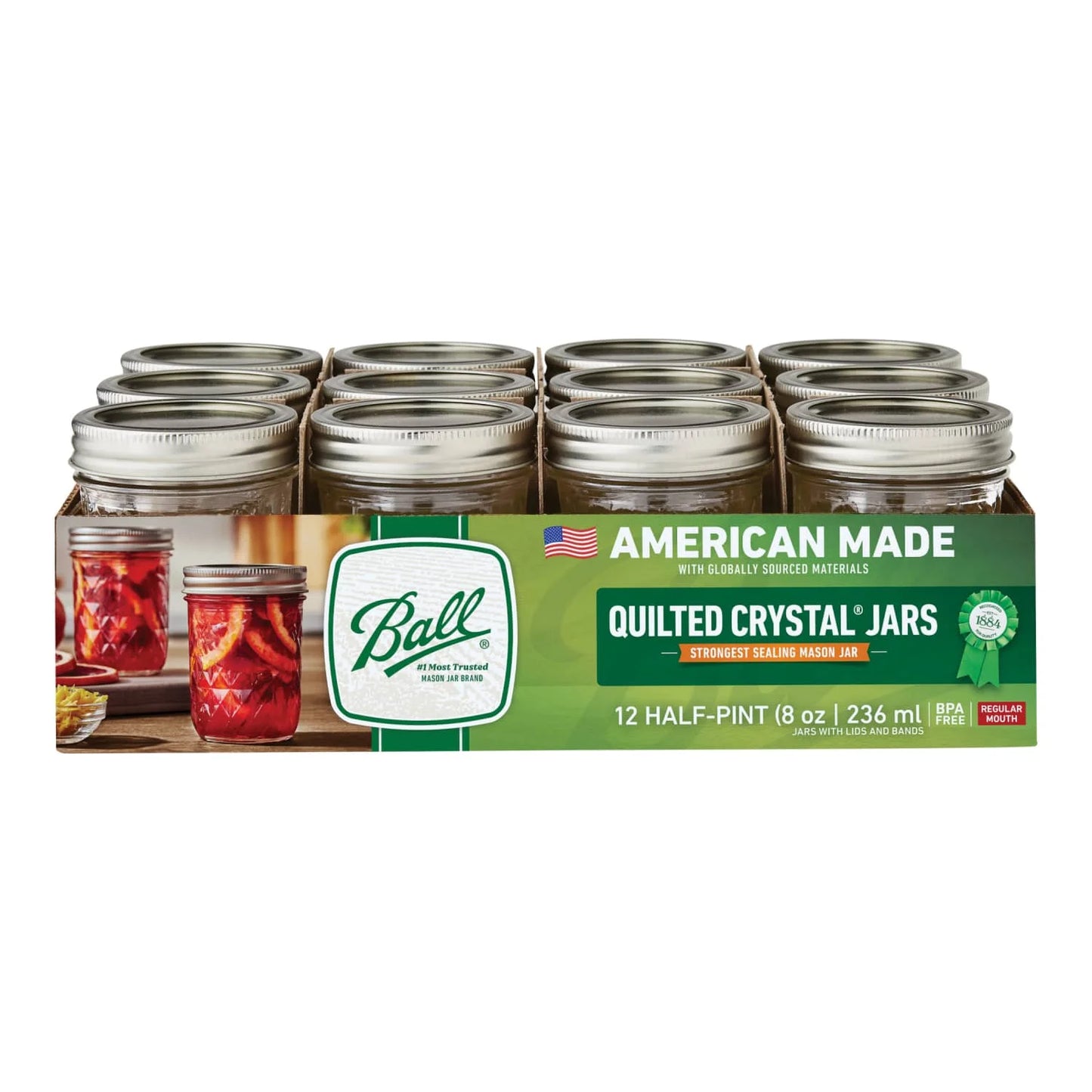 8 Oz Mason Jars, Regular Mouth Quilted Canning Jars with Lids and Rings, 12-Pack Small Glass Jars for Home Canning and Preserving