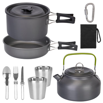 12-Piece Camping Cookware Set with Pot, Pan, Kettle, Cup & Utensils – Lightweight Outdoor Cooking Kit for Hiking & Picnics | Everyday Home Deal