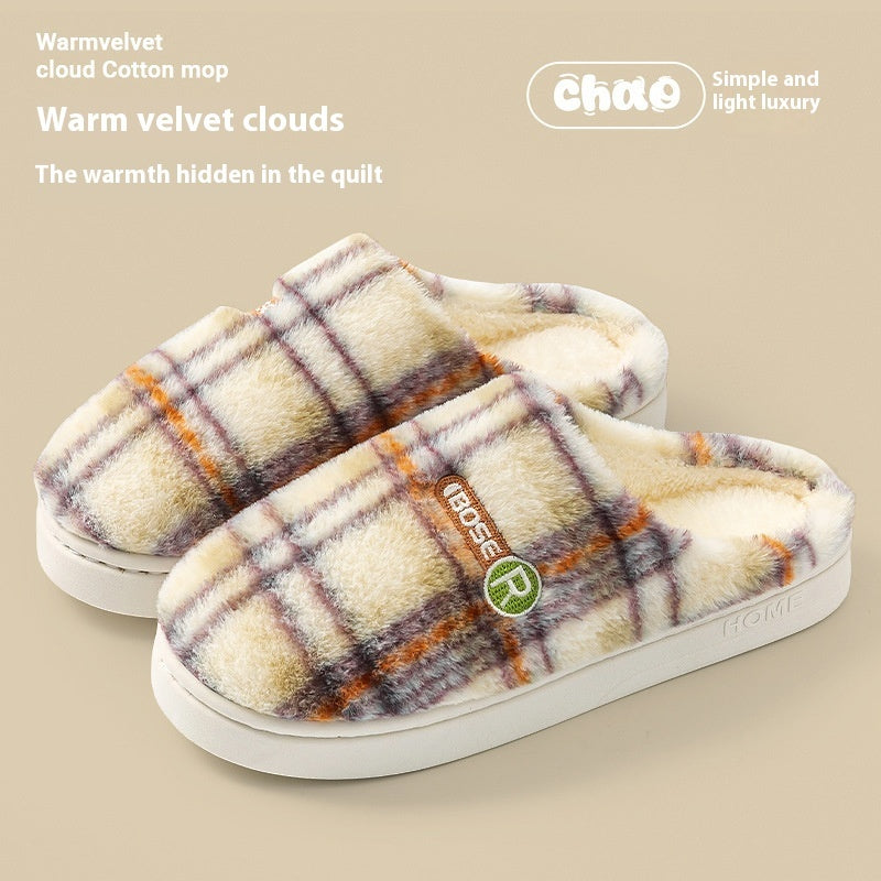 Women's Home Plush Warm Non-slip Plaid Cotton Shoes | Everyday Home Deal