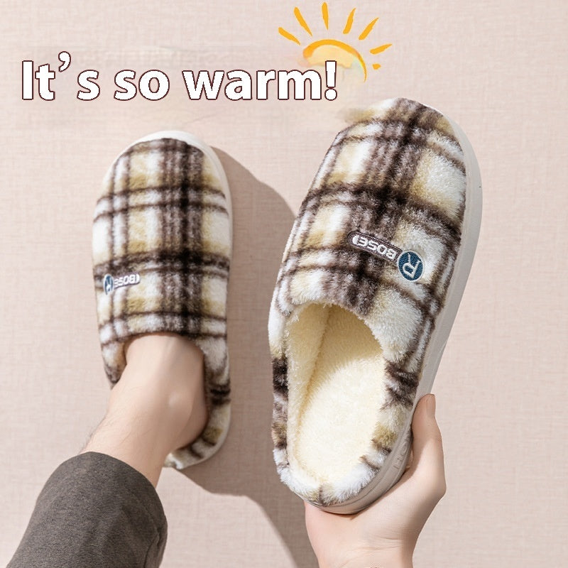 Women's Home Plush Warm Non-slip Plaid Cotton Shoes | Everyday Home Deal