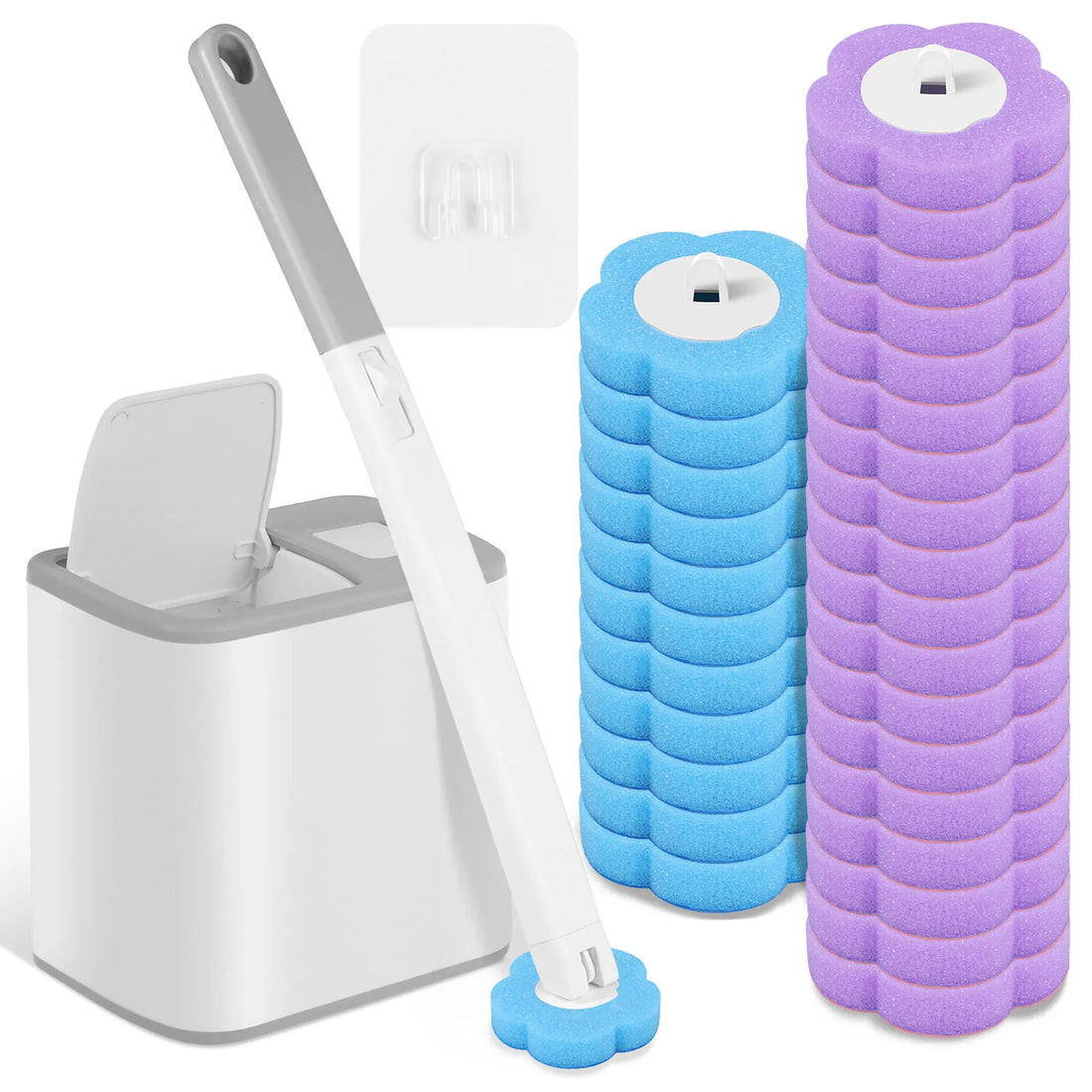 Toilet Brush and Holder Set with Disposable Refills Replacement Head Cleaning Kit Bathroom Cleaning Brush WC Accessories Tool | Everyday Home Deal