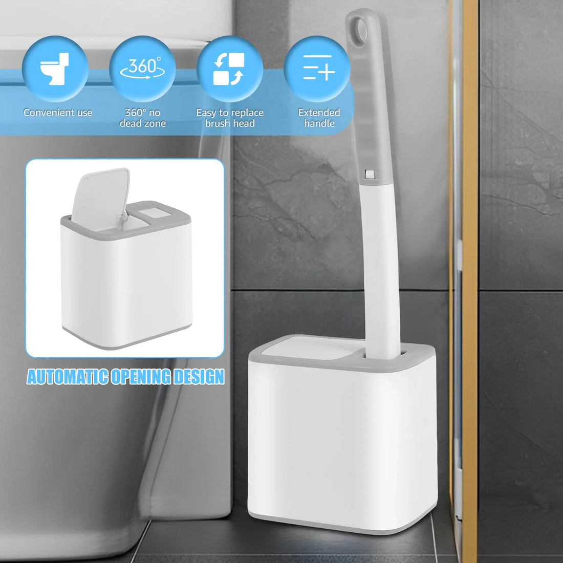 Toilet Brush and Holder Set with Disposable Refills Replacement Head Cleaning Kit Bathroom Cleaning Brush WC Accessories Tool | Everyday Home Deal
