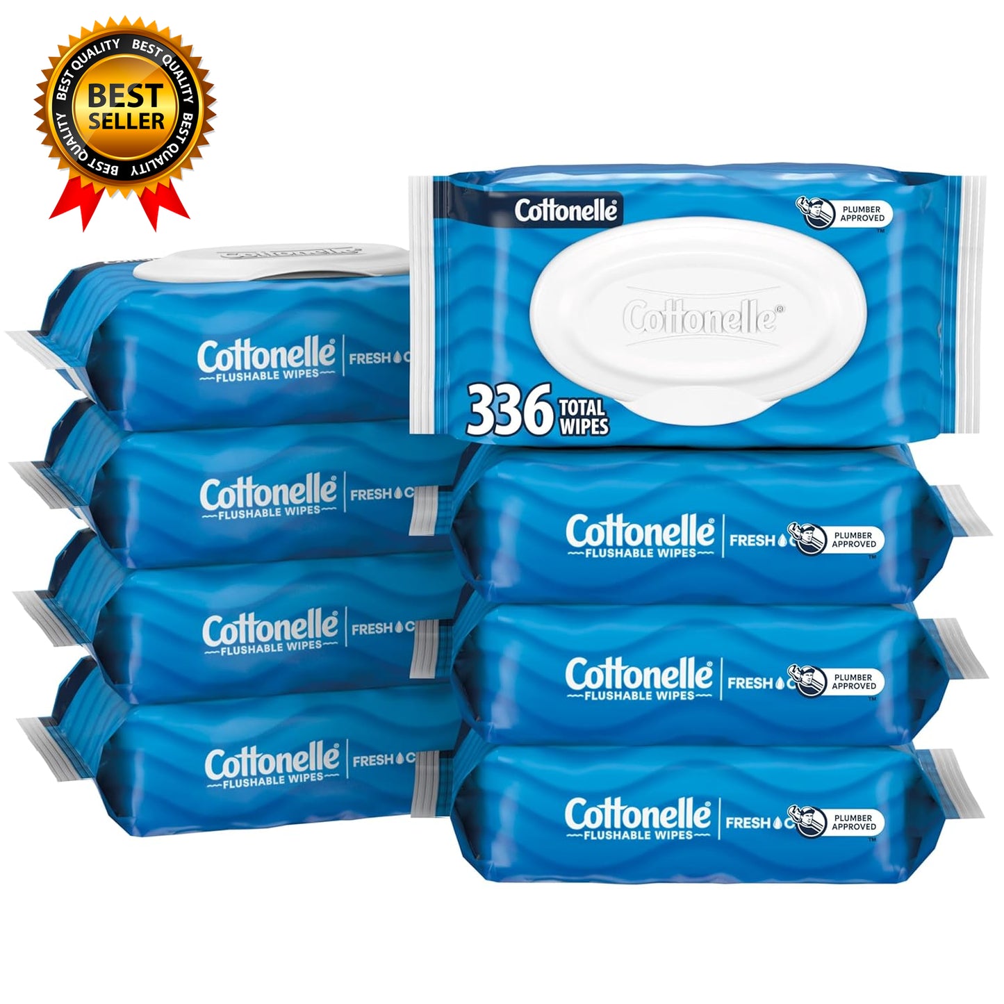 Fresh Feel Flushable Wet Wipes Adult Wet Wipes 8 Flip-Top Packs 42 Wipes Per