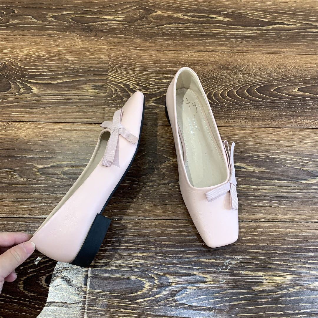 Women's Milk-Yellow Square-Toe Low-Cut Gentle Pumps | Everyday Home Deal