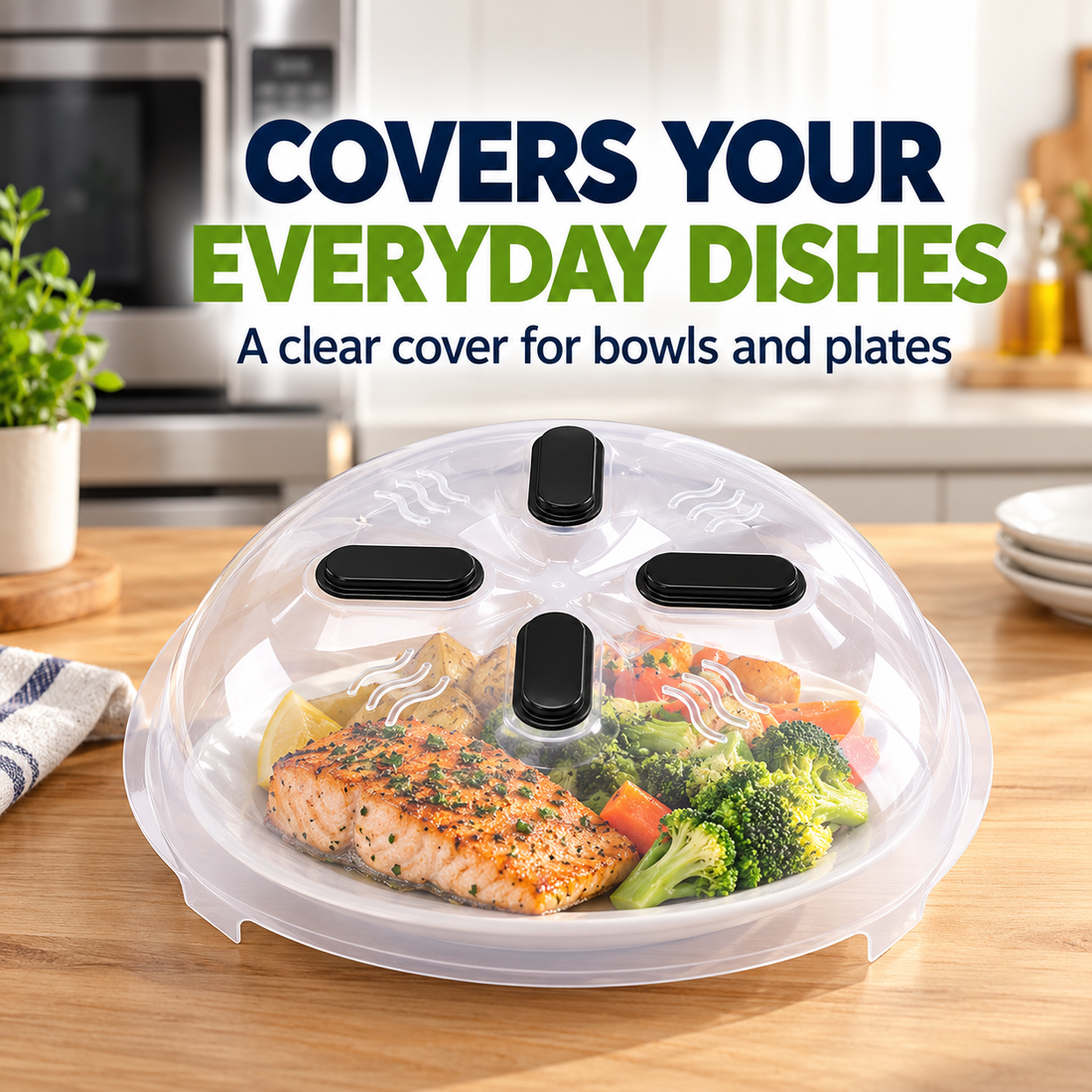 Magnetic Microwave Splatter Cover – Vented Food Cover with Steam Release