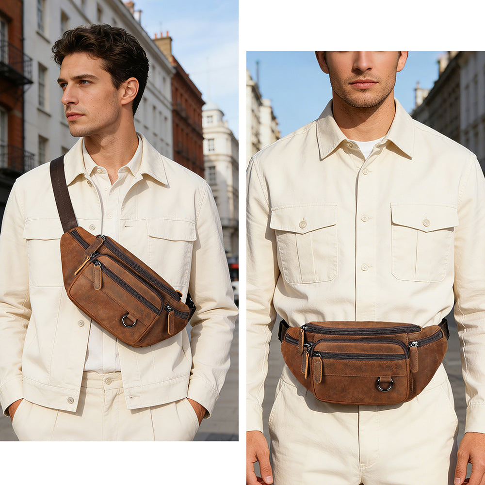 Men's High-End Full-Grain Leather Multifunctional Shoulder Crossbody Waist Bag — Premium Apparel Deal | Everyday Home Deal