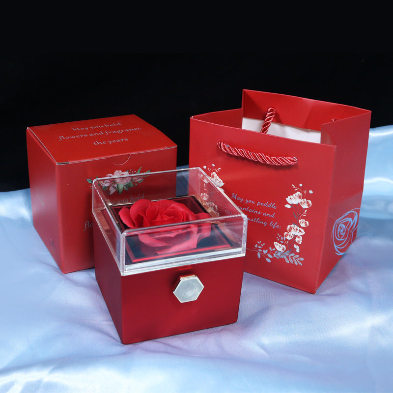 Rotating Soap Flower Rose Gift Box Creative Rotating Rose Jewelry Packaging Box Valentine's Day Gift For Women | Everyday Home Deal