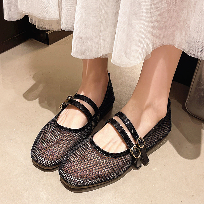 Round-Toe Peep-Toe Flat-Heeled Buckle Sandals | Everyday Home Deal