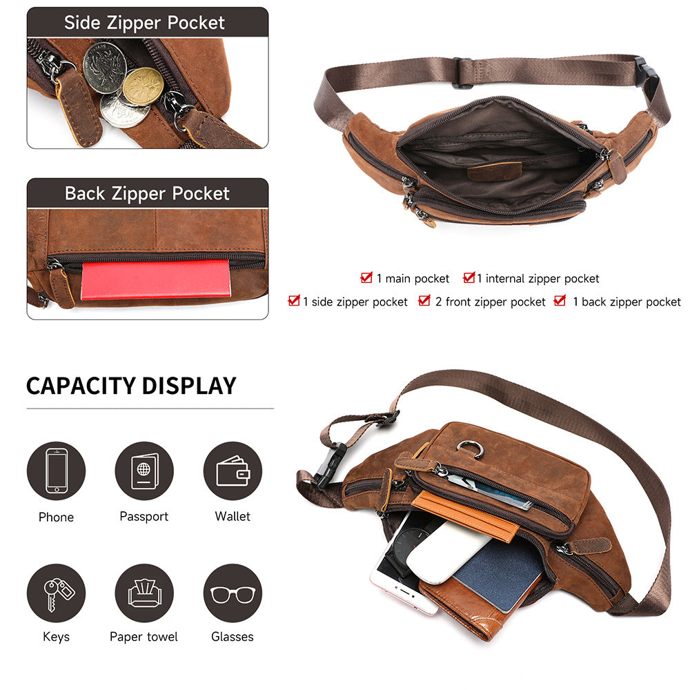 Men's High-End Full-Grain Leather Multifunctional Shoulder Crossbody Waist Bag — Premium Apparel Deal | Everyday Home Deal