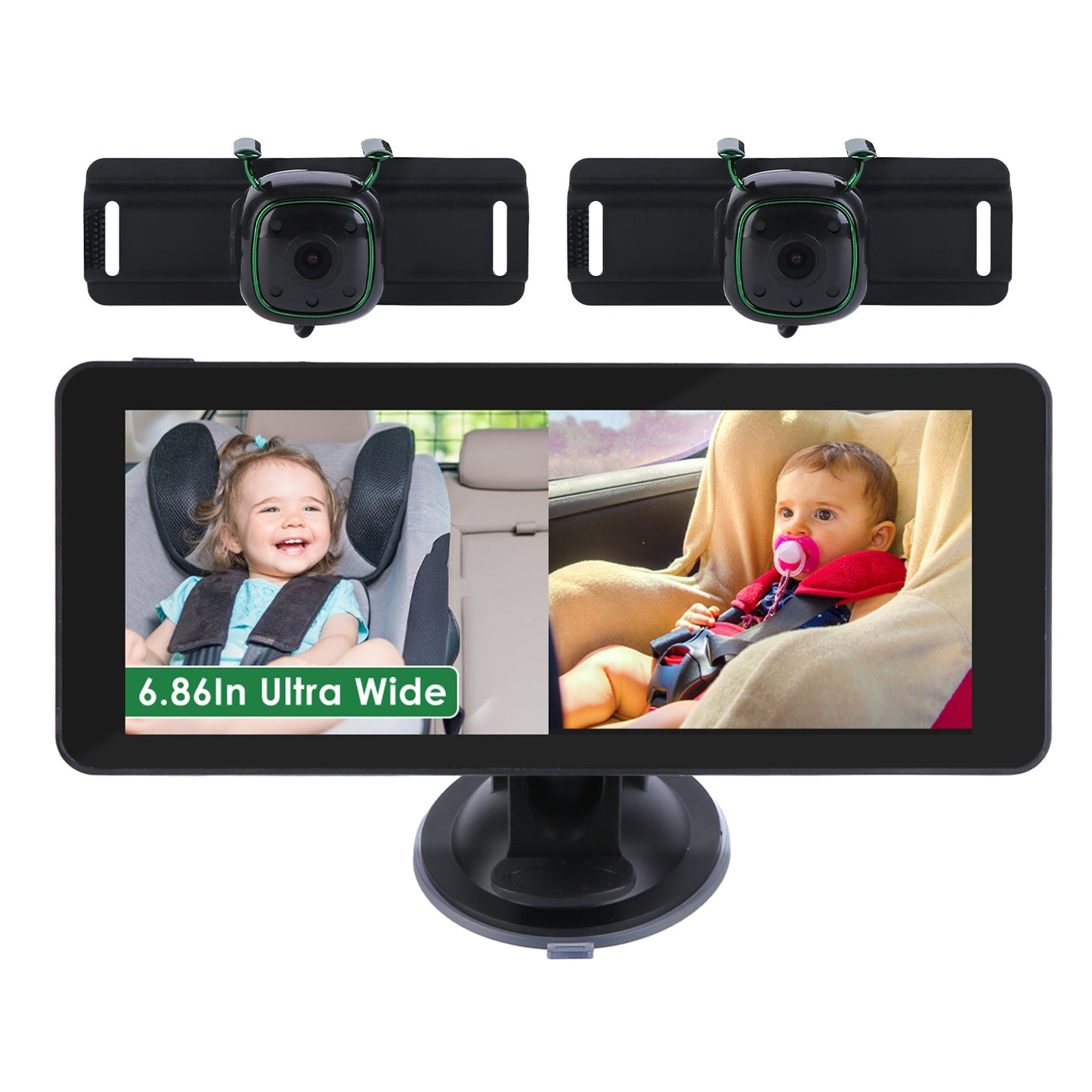 1Pc 1080P Baby Car Camera for 2 Kids Dual Channel Car Baby Monitor Rear Facing Car Seat Camera with 120Degree Wide View 6.86In HD Split Screen Night Vision
