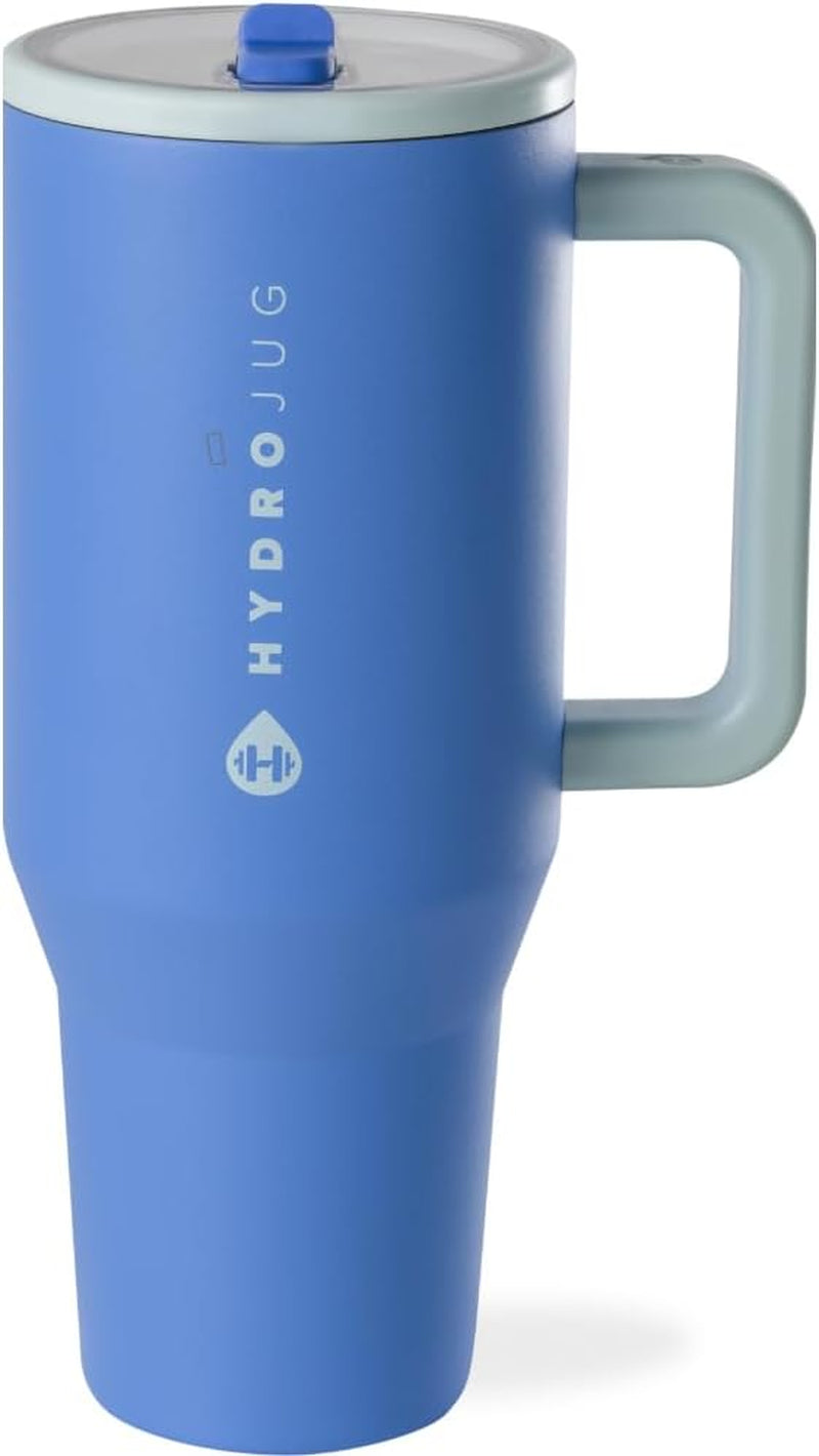 Traveler - 40 Oz Water Bottle with Handle & Flip Straw - Fits in Cup Holder, Leak Resistant Tumbler-Reusable Insulated Stainless Steel & Rubber Base - Gifts for Women & Men, Riptide