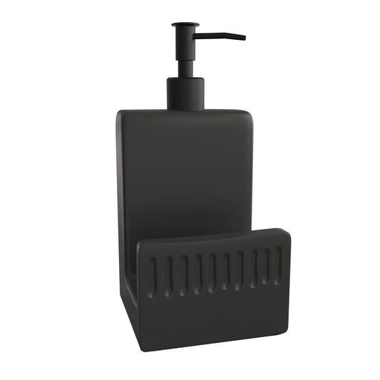Dish Soap Dispenser and Sponge Holder, Matte Ceramic Hand Soap Dispenser for Kitchen Sink, Farmhouse Liquid Soap Dispenser Pump for Kitchen Countertop, Bathroom, Black, 4 X 7.8 Inch