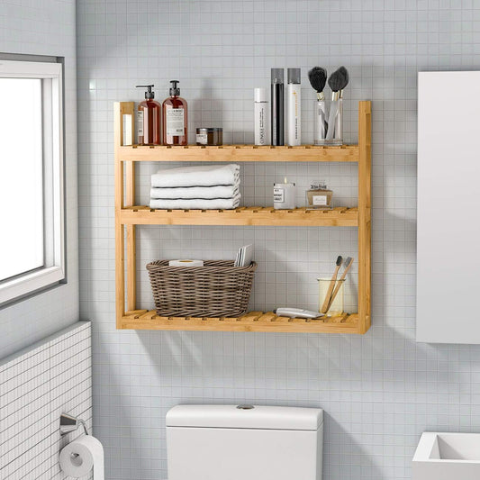 Bamboo Bathroom Shelf over Toilet - 3 Tier Bathroom Shelves Wall Mounted for Towel Storage Shelf, Adjustable Bathroom Rack Organizer