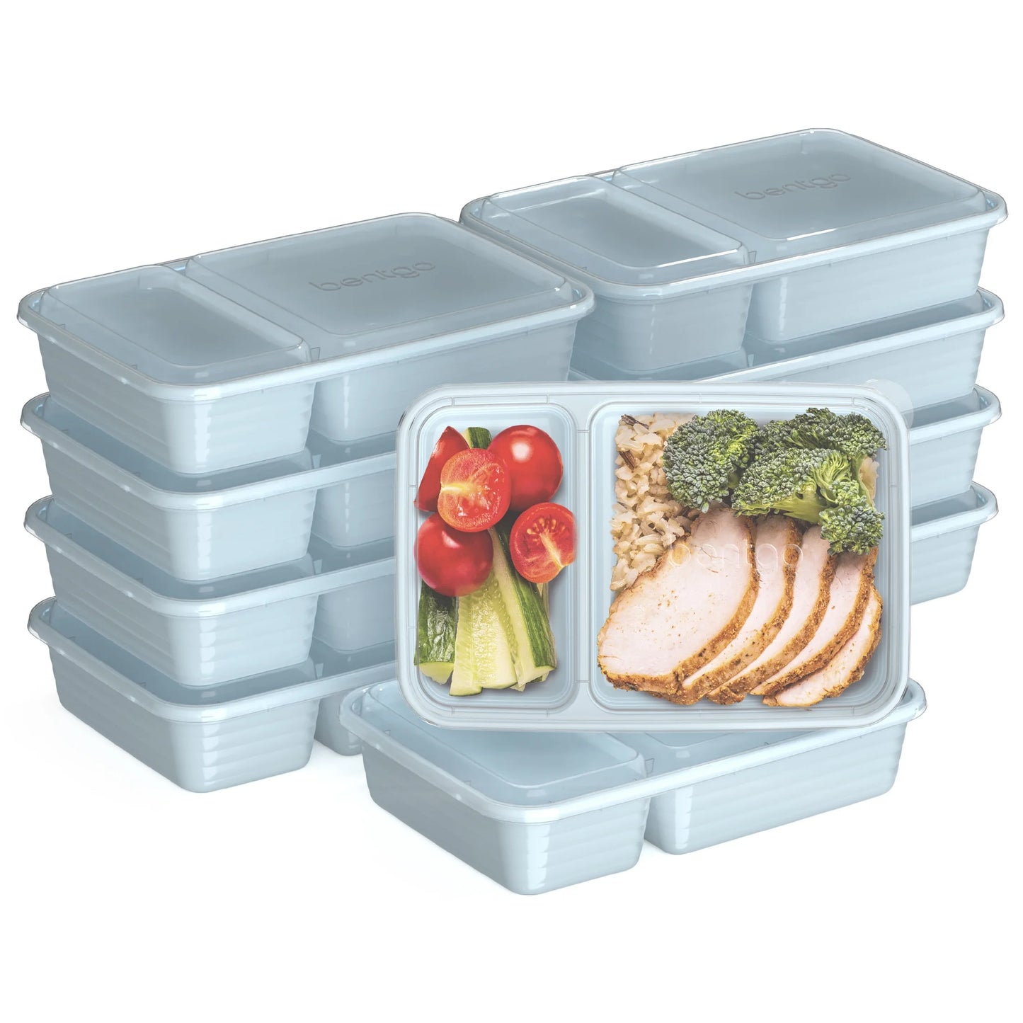 Prep - 20-Piece 2-Compartment Reusable Meal Prep Containers with Lids, PFAS & BPA Free Materials, Durable, Microwave, Freezer, & Dishwasher Safe to Go Food Storage (Sky)