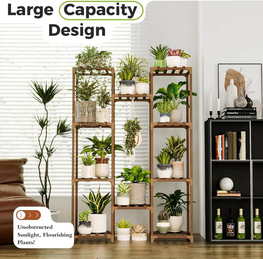 Plant Stand Indoor Outdoor Hanging Plant Shelf ,Wood Flower Stand Tall Large Flower Holder for Living Room, Patio, Balcony, Brown