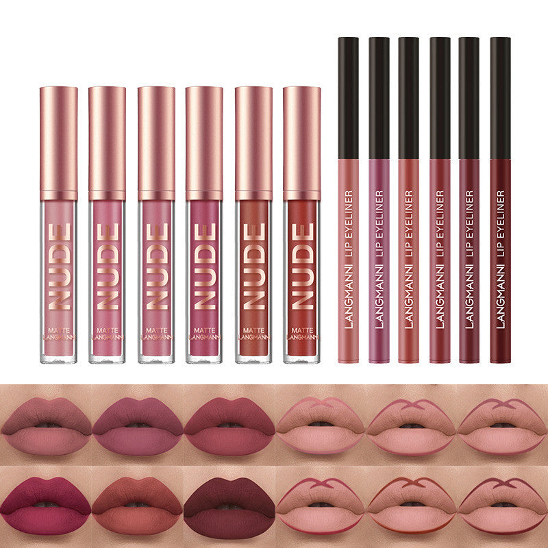 Lip Liner And Lipstick Makeup 12 Pcs Set 6 Matte Lipstick 6 Lip Liner Pens Waterproof Long Lasting Matte Lipstick Beauty Cosmetics Makeup Gift For Girls Lipstick Set | Everyday Home Deal