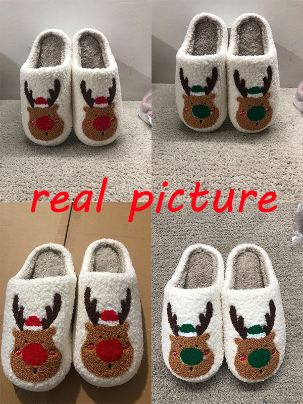 Christmas Shoes Winter Home Slippers Elk Soft Cozy Bedroom Slipper Slip On House Shoes | Everyday Home Deal