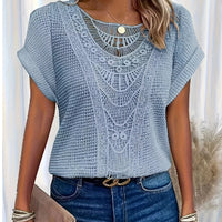 Summer Hollow Out Short-sleeved T-shirt Fashion Ethnic Style Tops Women's Clothing
