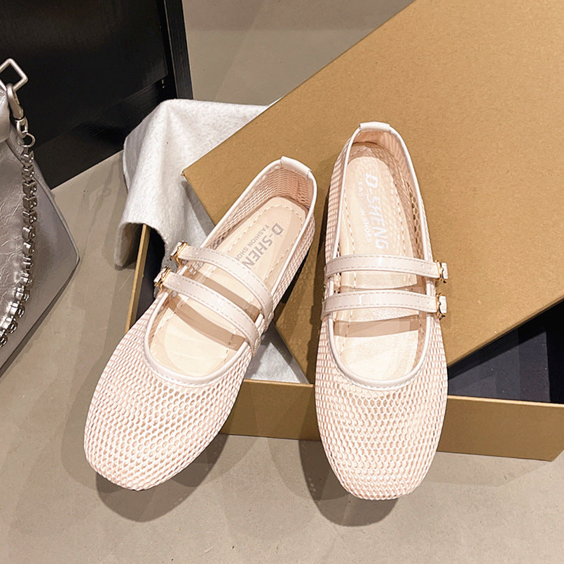 Round-Toe Peep-Toe Flat-Heeled Buckle Sandals | Everyday Home Deal