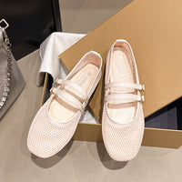 Round-toe Peep-toe Flat-heeled Buckle Sandals
