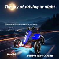 12V Electric Kids Pedal Go Kart, Folder Go Kart, Outdoor Ride On Toy With Adjustable Seat, 4 Non-Slip EVA Wheels For Boys And Girls For Age 3-6 Years Old -Blue
