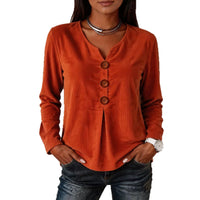 V-neck Buttoned Fashion Casual Long-sleeve Top