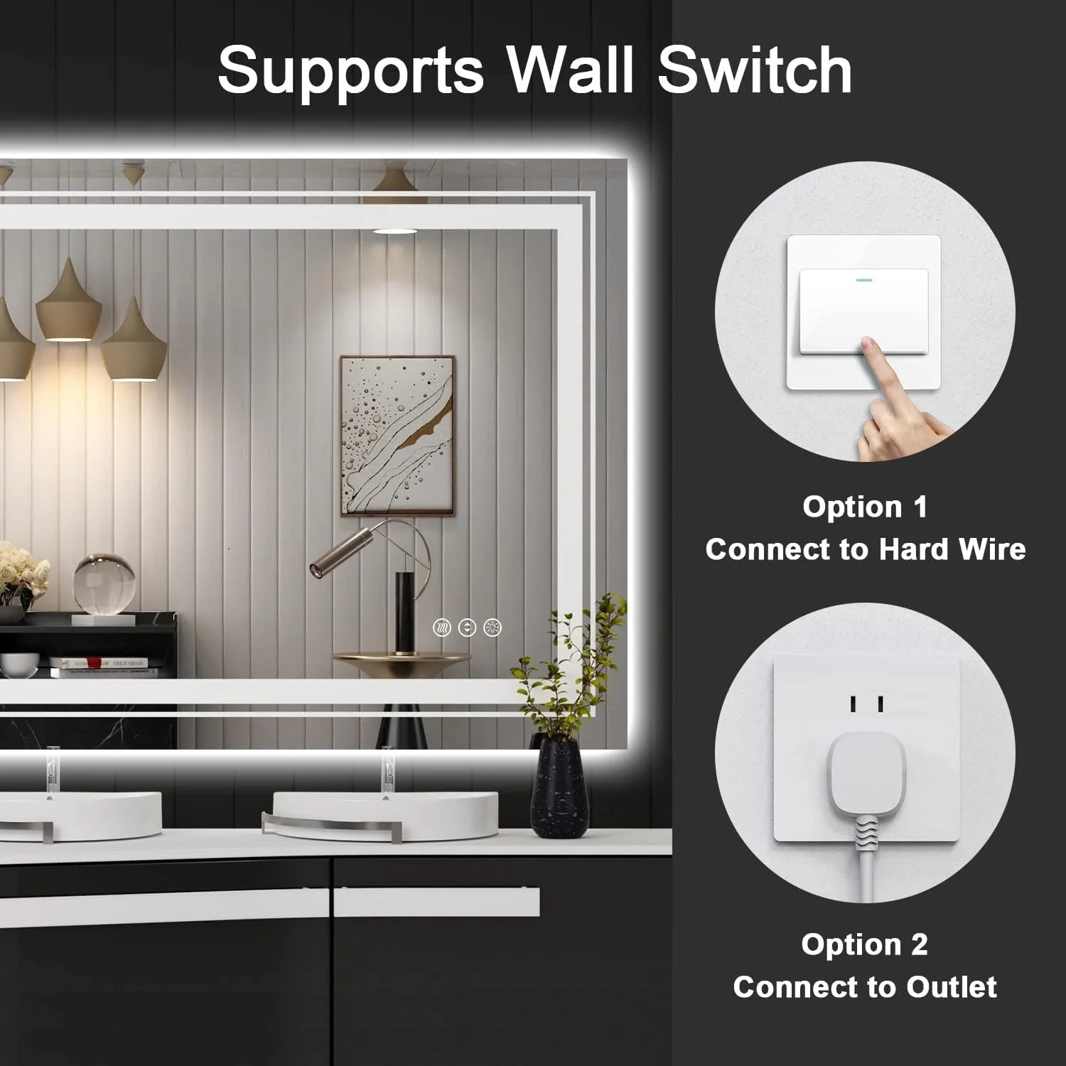 72"X32" Wall Mounted Vanity Mirror LED Bathroom Mirror with Lights, Front Light & Backlit, Anti-Fog, 3 Colors Dimmable Memory Function